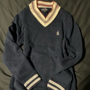 Nautica Men's Dark Blue V-Neck Sweater with Cream Trim